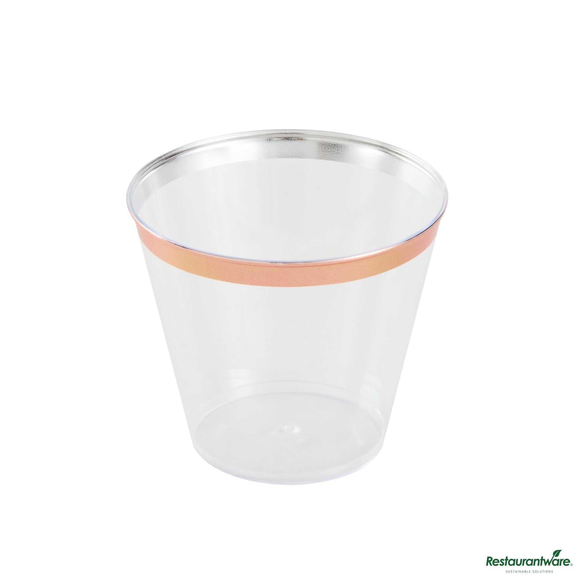 Wholesale Restaurantware 5 Oz Clear Plastic Tumbler - with Rose Gold Rim - 2.8" X 2.8" X 2.3"- Bulk