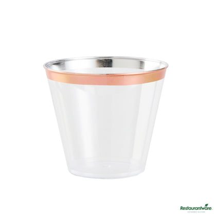 Wholesale Restaurantware 5 Oz Clear Plastic Tumbler - with Rose Gold Rim - 2.8" X 2.8" X 2.3"- Bulk