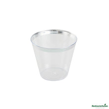 Wholesale Restaurantware 5 Oz Clear Plastic Tumbler - with Silver Rim - 2.8" X 2.8" X 2.3"- Bulk