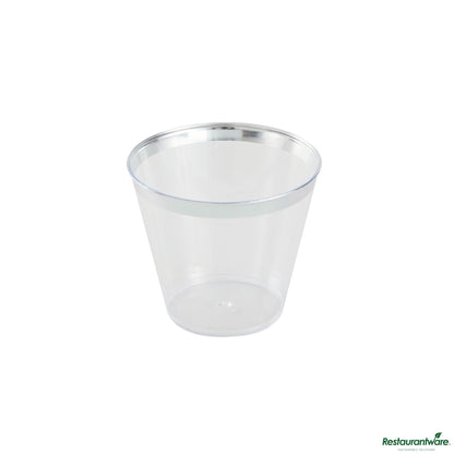 Wholesale Restaurantware 5 Oz Clear Plastic Tumbler - with Silver Rim - 2.8" X 2.8" X 2.3"- Bulk