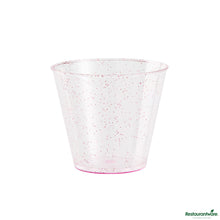 Wholesale Restaurantware 5 Oz Pink Glitter Plastic Tumbler - 2.8" X 2.8" X 2.3"- Bulk