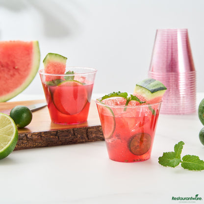 Wholesale Restaurantware 5 Oz Pink Glitter Plastic Tumbler - 2.8" X 2.8" X 2.3"- Bulk