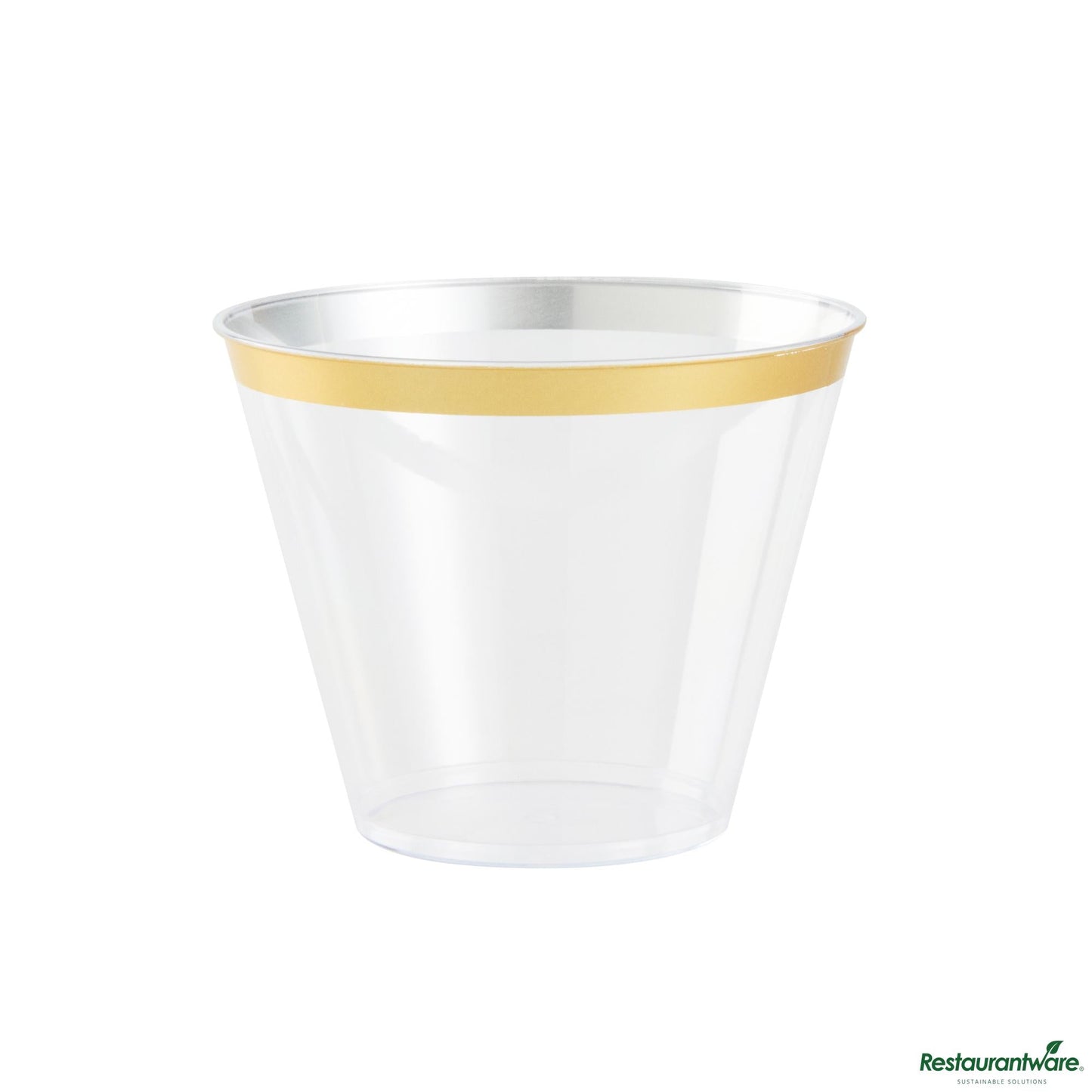 Wholesale Restaurantware 9 Oz Clear Plastic Tumbler - with Gold Rim - 3.5" X 3.5" X 2.8"- Bulk