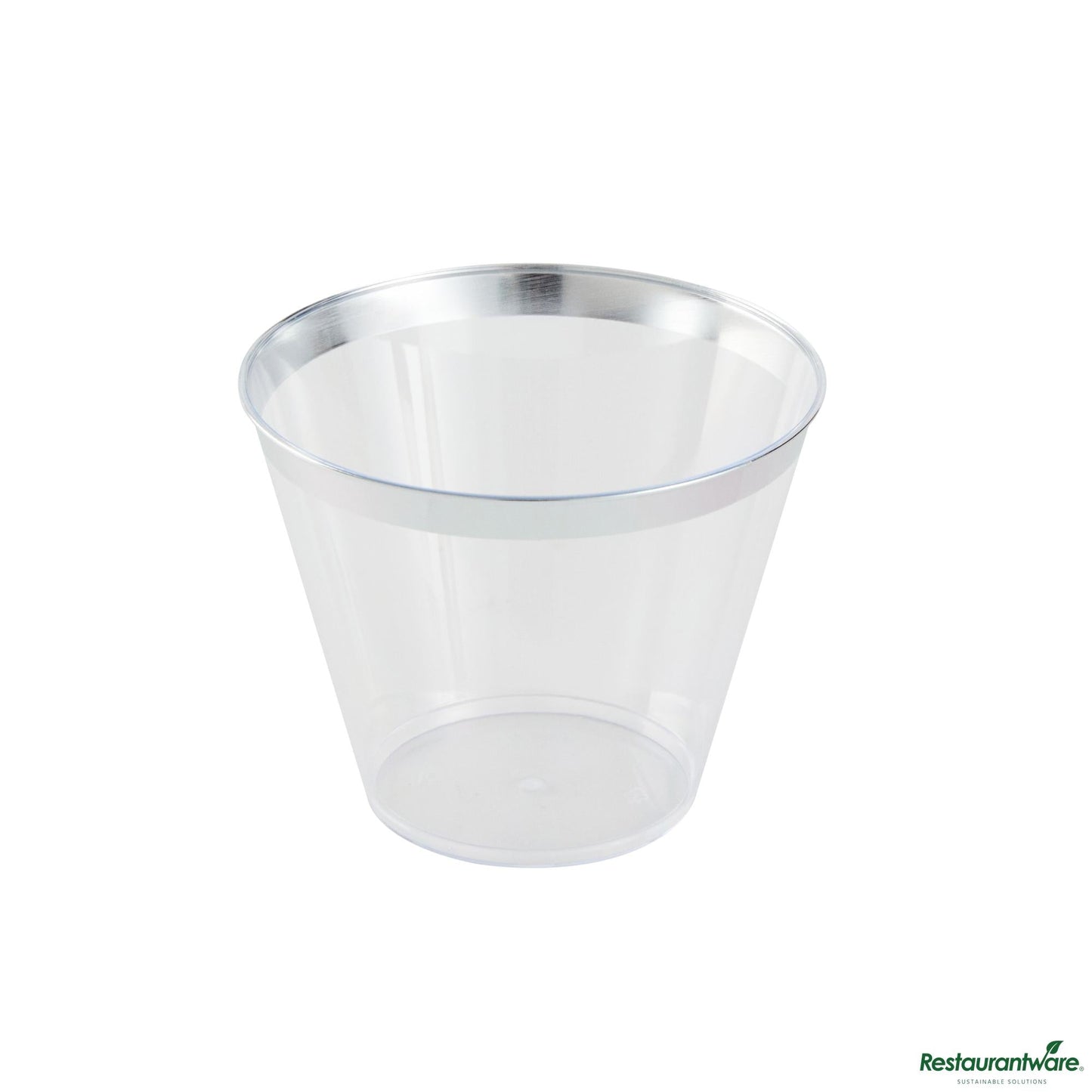 Wholesale Restaurantware 9 Oz Clear Plastic Tumbler - with Silver Rim - 3.5" X 3.5" X 2.8"- Bulk