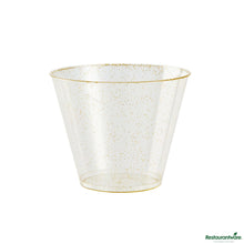 Wholesale Restaurantware 9 Oz Gold Glitter Plastic Tumbler - 3.5" X 3.5" X 2.8"- Bulk