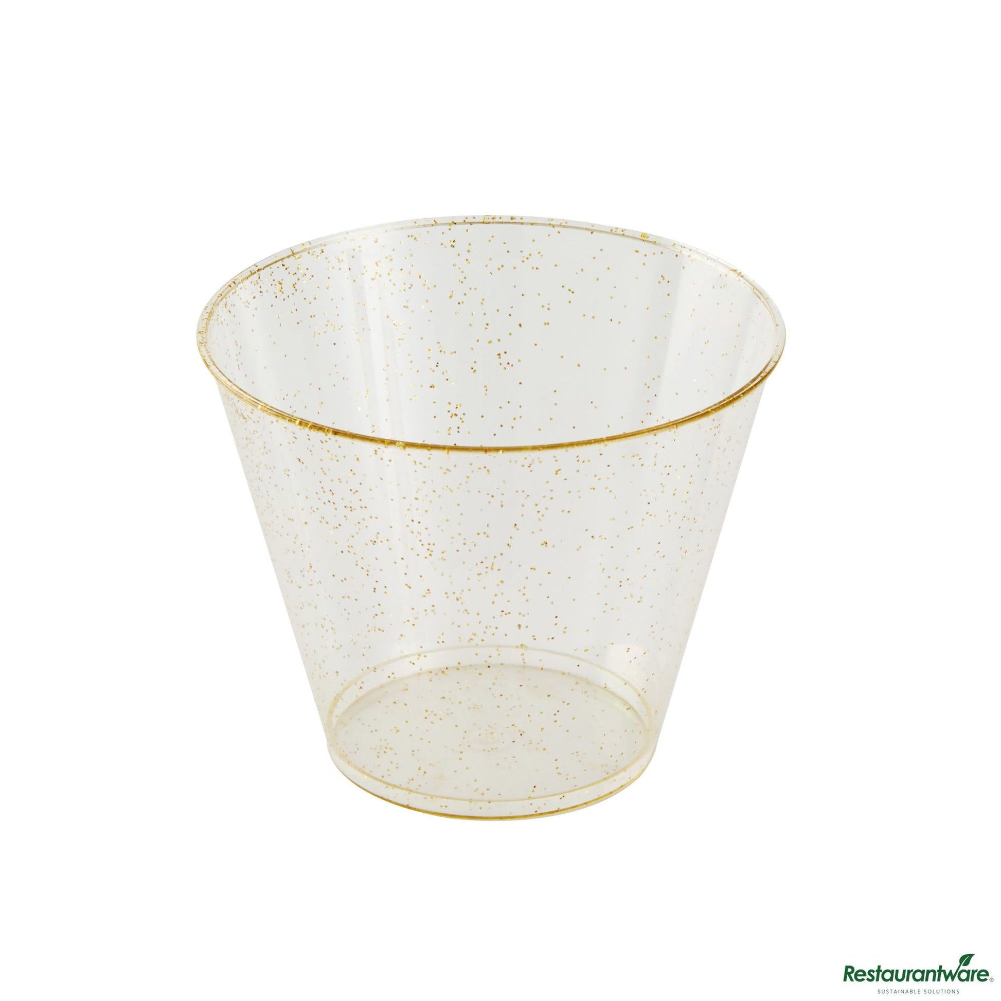 Wholesale Restaurantware 9 Oz Gold Glitter Plastic Tumbler - 3.5" X 3.5" X 2.8"- Bulk