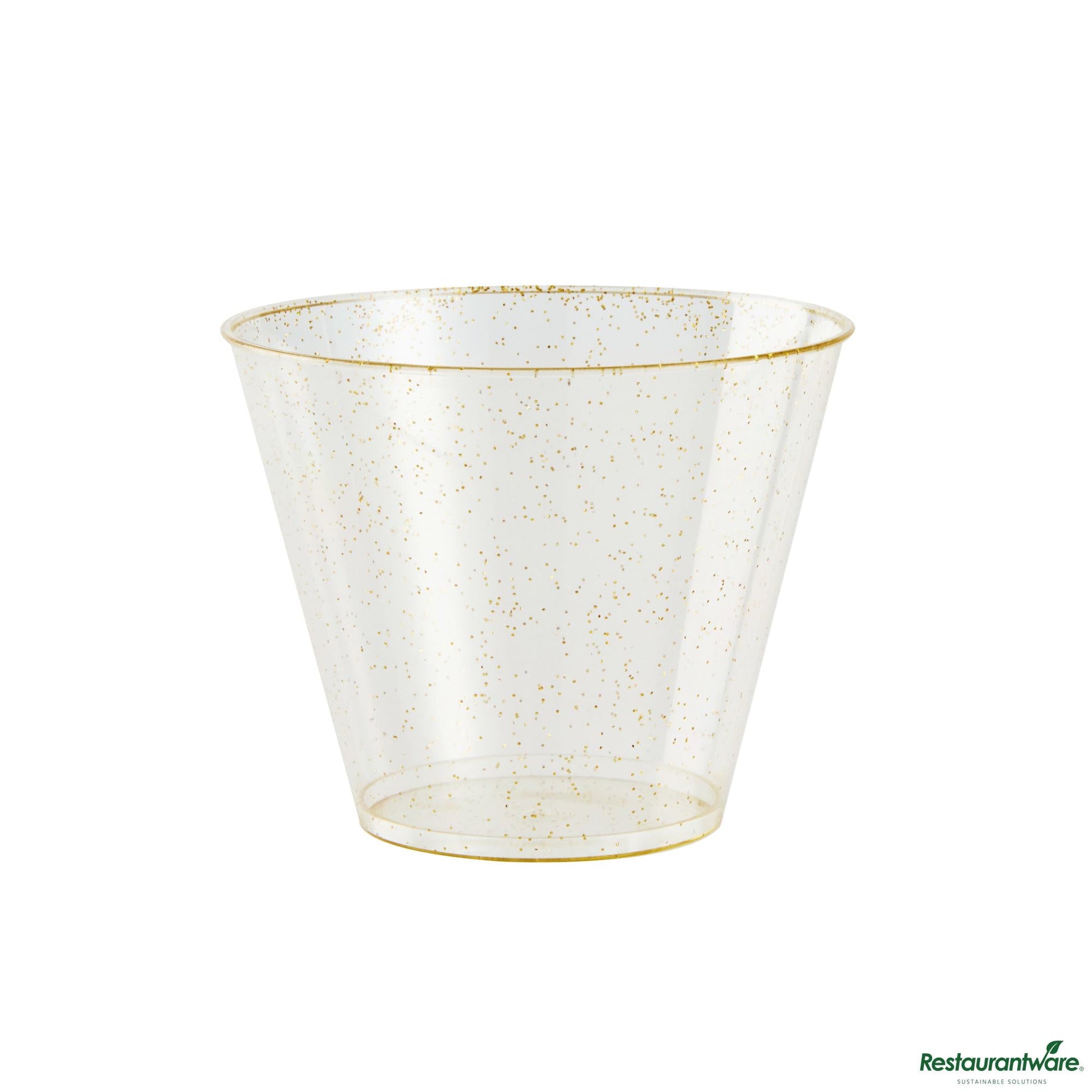 Wholesale Restaurantware 9 Oz Gold Glitter Plastic Tumbler - 3.5" X 3.5" X 2.8"- Bulk