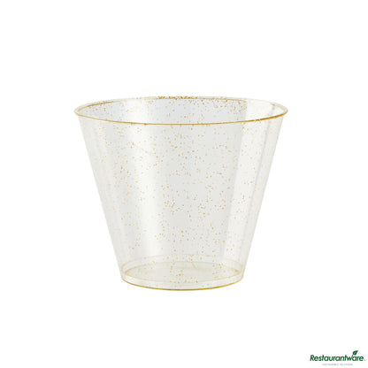 Wholesale Restaurantware 9 Oz Gold Glitter Plastic Tumbler - 3.5" X 3.5" X 2.8"- Bulk