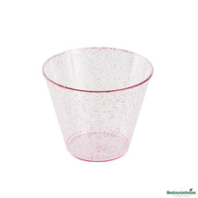 Wholesale Restaurantware 9 Oz Pink Glitter Plastic Tumbler - 3.5" X 3.5" X 2.8"- Bulk