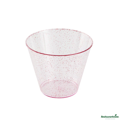 Wholesale Restaurantware 9 Oz Pink Glitter Plastic Tumbler - 3.5" X 3.5" X 2.8"- Bulk