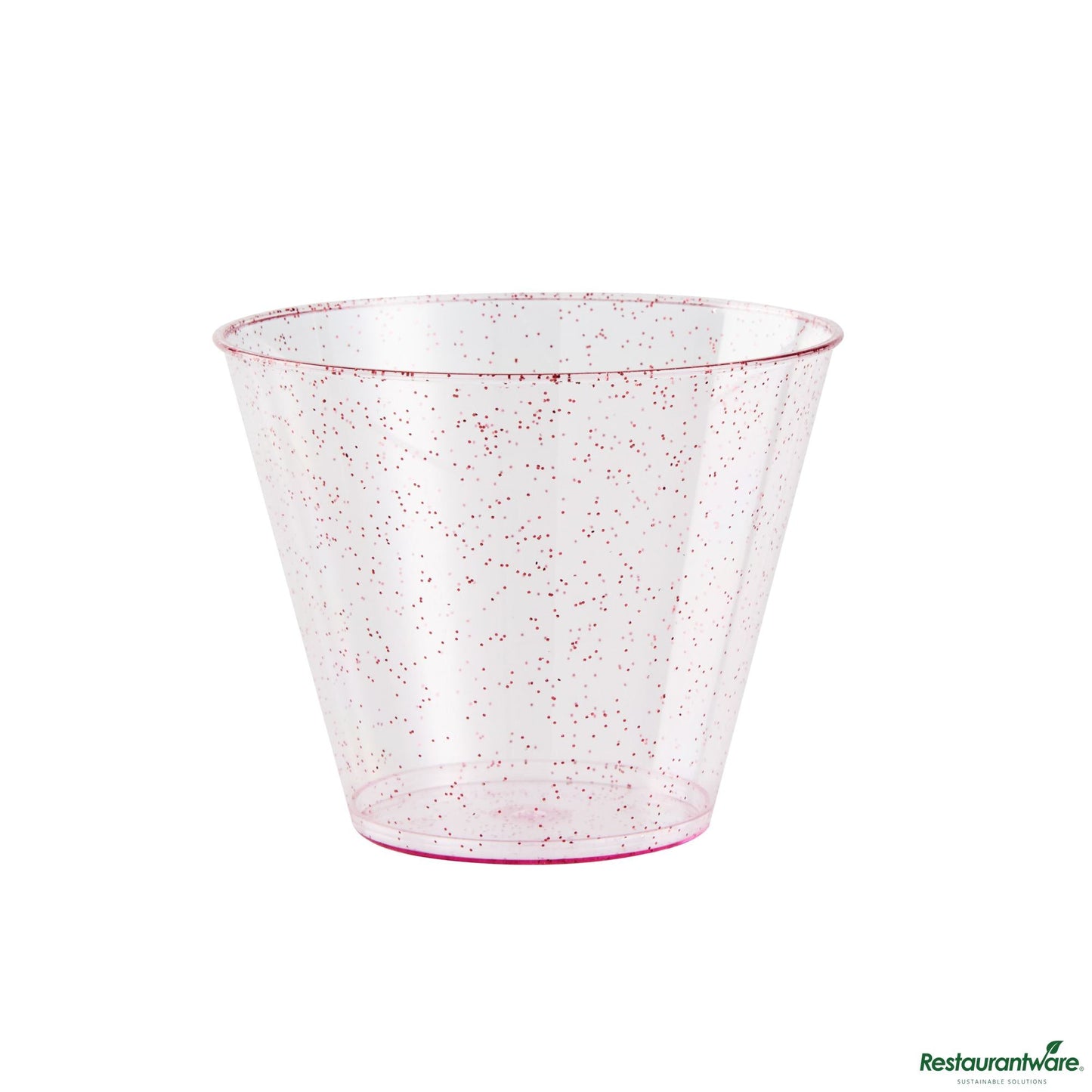 Wholesale Restaurantware 9 Oz Pink Glitter Plastic Tumbler - 3.5" X 3.5" X 2.8"- Bulk