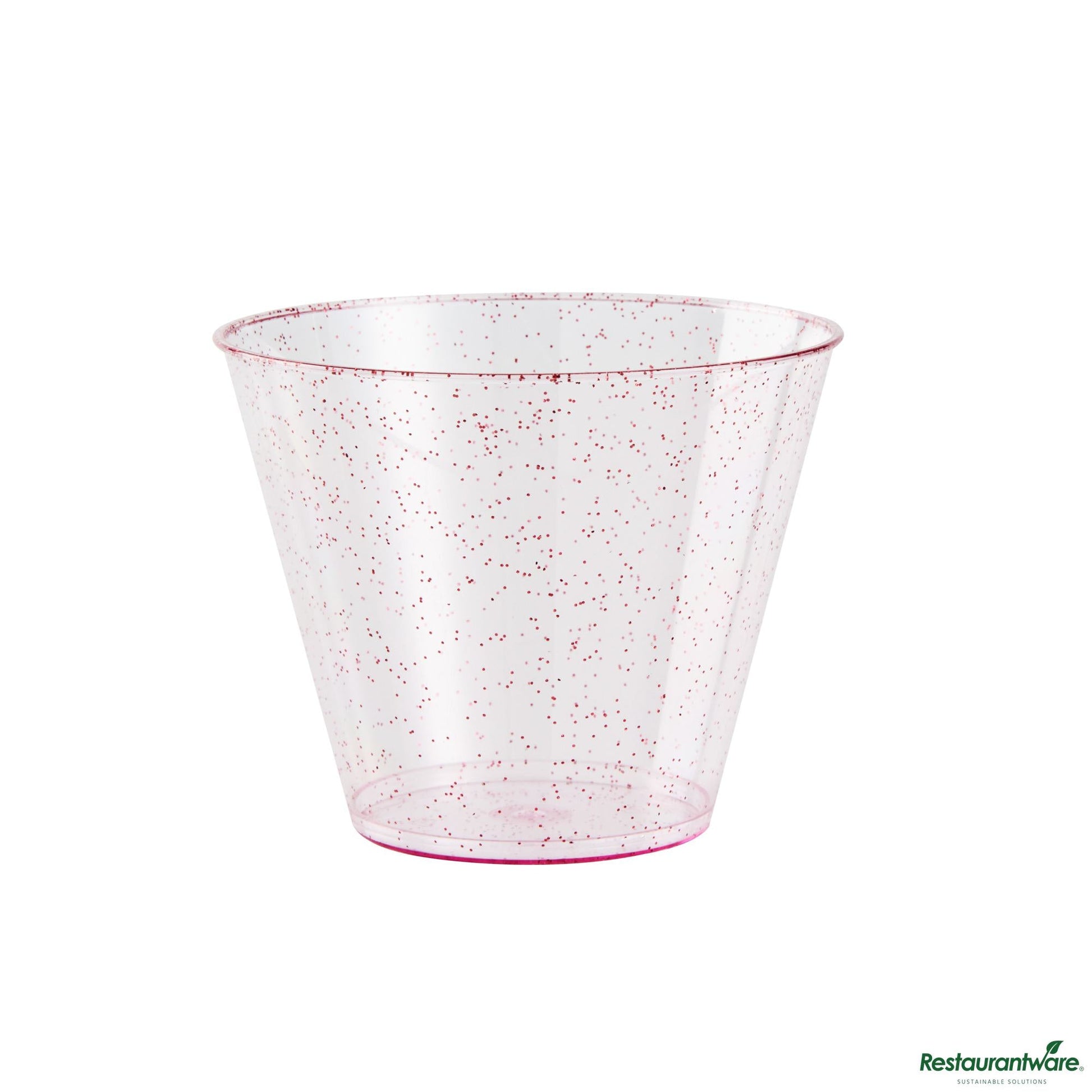Wholesale Restaurantware 9 Oz Pink Glitter Plastic Tumbler - 3.5" X 3.5" X 2.8"- Bulk