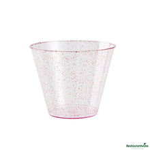 Wholesale Restaurantware 9 Oz Pink Glitter Plastic Tumbler - 3.5" X 3.5" X 2.8"- Bulk