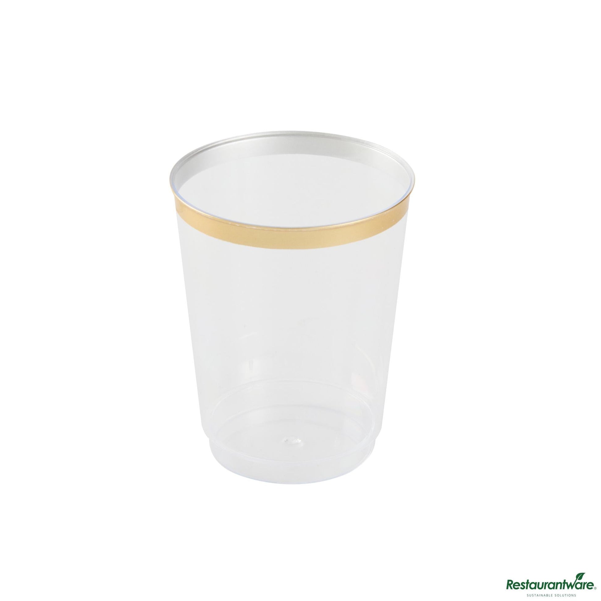 Wholesale Restaurantware 10 Oz Clear Plastic Tumbler - with Gold Rim - 3" X 3" X 3.8"- Bulk