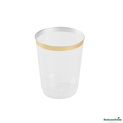 Wholesale Restaurantware 10 Oz Clear Plastic Tumbler - with Gold Rim - 3" X 3" X 3.8"- Bulk
