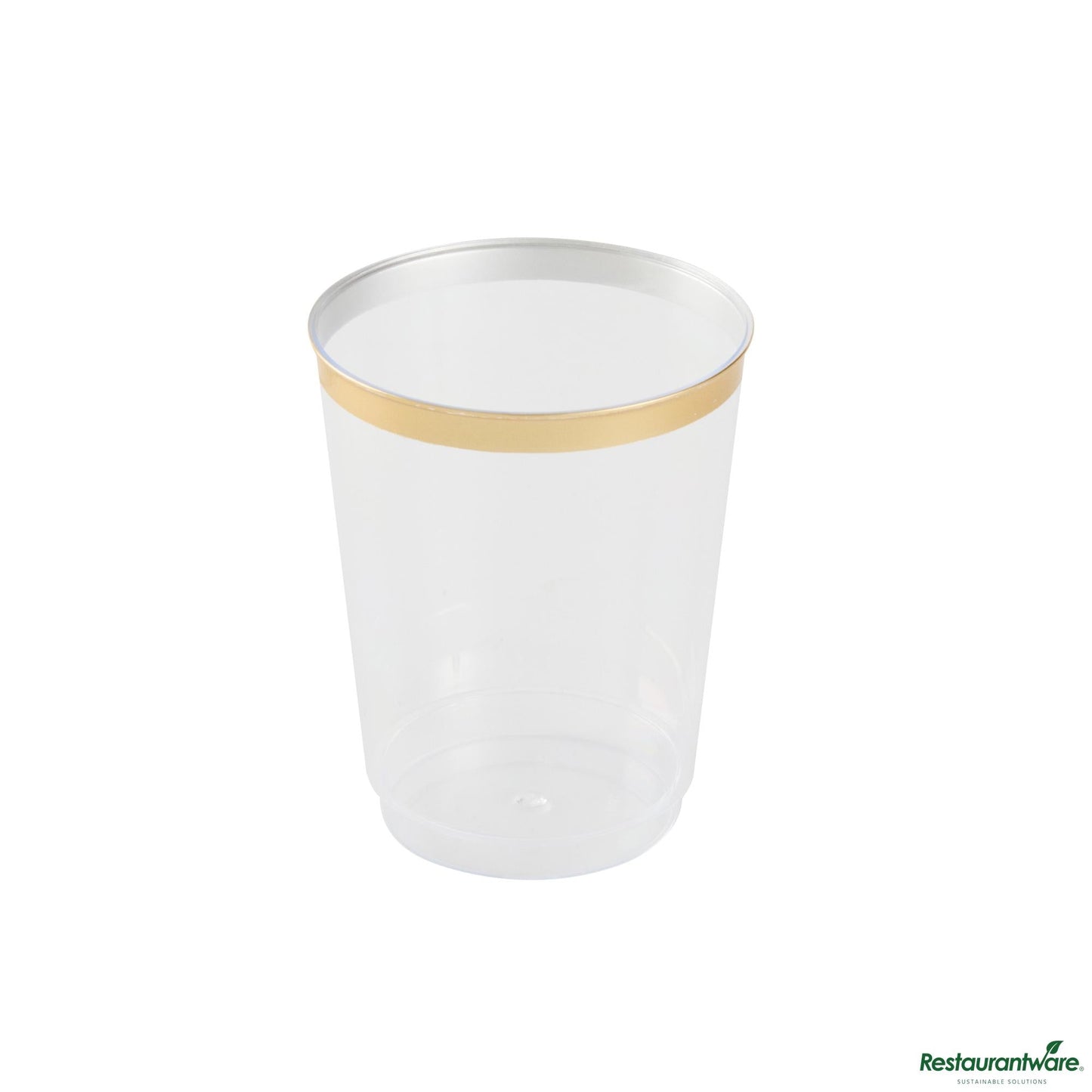 Wholesale Restaurantware 10 Oz Clear Plastic Tumbler - with Gold Rim - 3" X 3" X 3.8"- Bulk