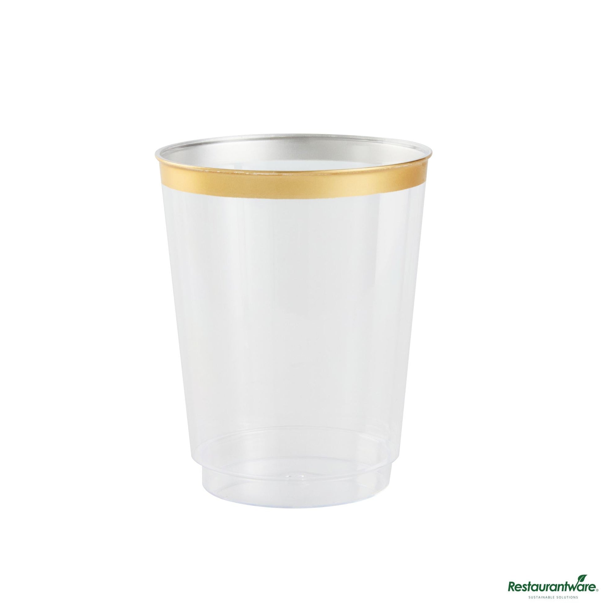 Wholesale Restaurantware 10 Oz Clear Plastic Tumbler - with Gold Rim - 3" X 3" X 3.8"- Bulk