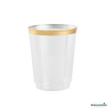 Wholesale Restaurantware 10 Oz Clear Plastic Tumbler - with Gold Rim - 3" X 3" X 3.8"- Bulk