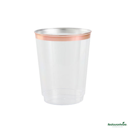 Wholesale Restaurantware 10 Oz Clear Plastic Tumbler - with Rose Gold Rim - 3" X 3" X 3.8"- Bulk