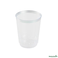 Wholesale Restaurantware 10 Oz Clear Plastic Tumbler - with Silver Rim - 3" X 3" X 3.8"- Bulk