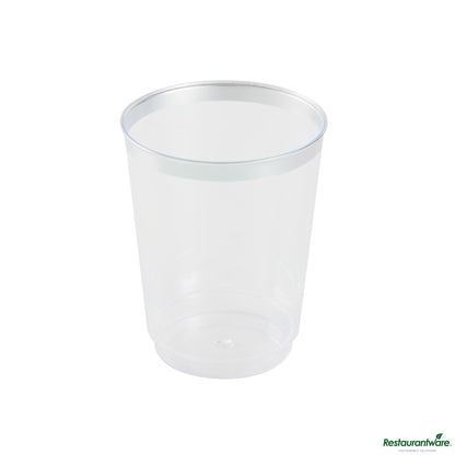 Wholesale Restaurantware 10 Oz Clear Plastic Tumbler - with Silver Rim - 3" X 3" X 3.8"- Bulk