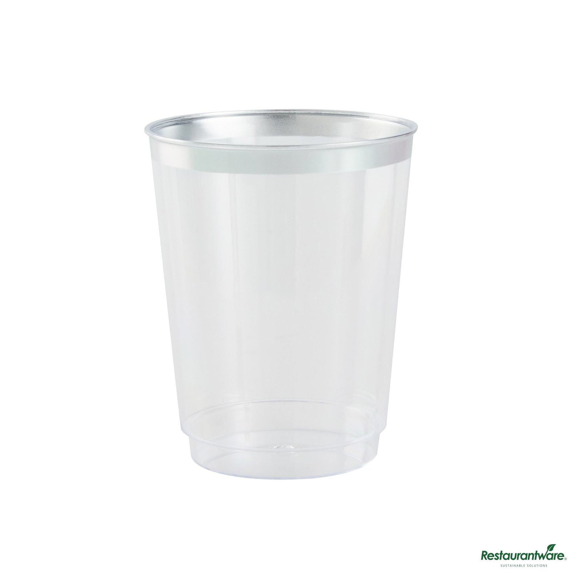 Wholesale Restaurantware 10 Oz Clear Plastic Tumbler - with Silver Rim - 3" X 3" X 3.8"- Bulk