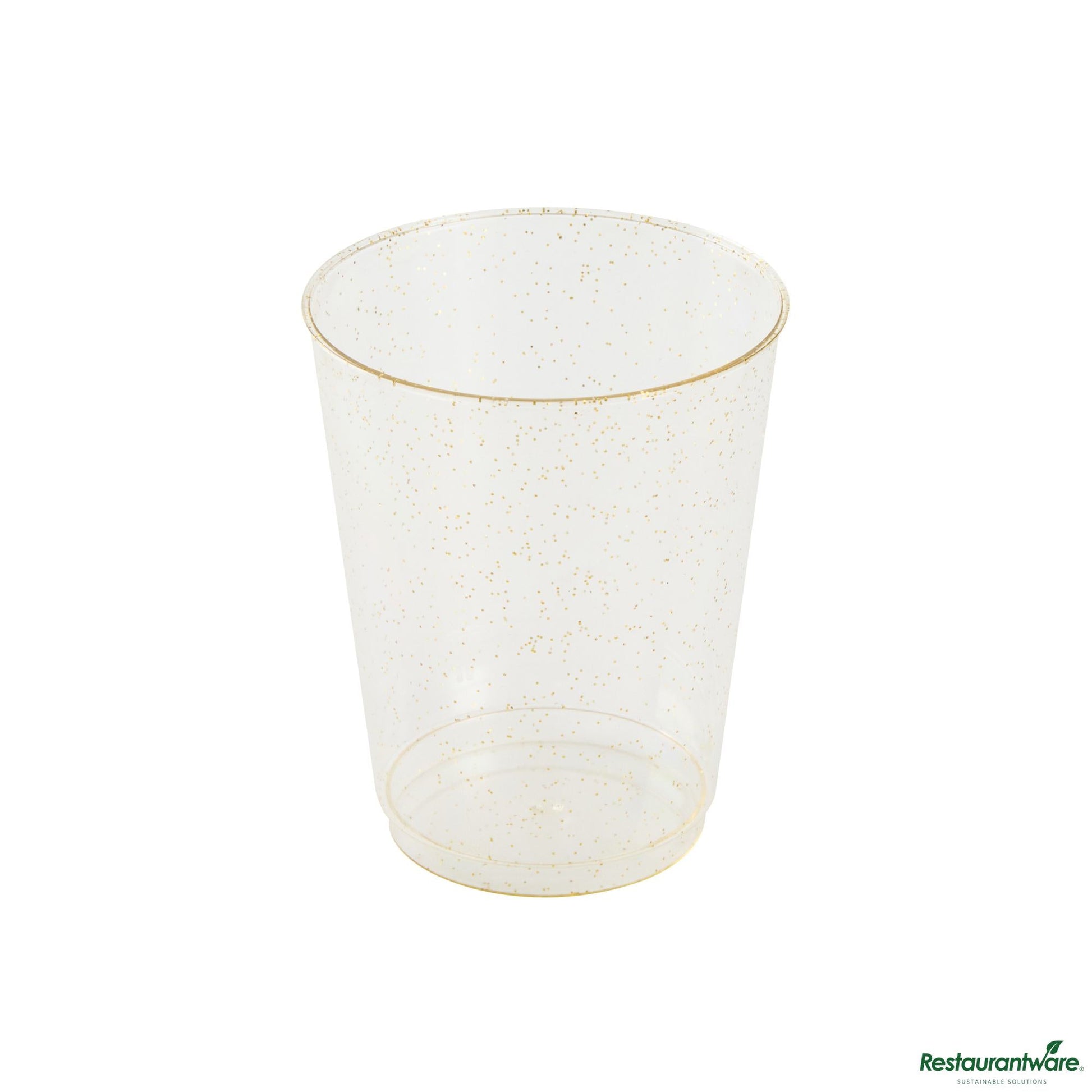 Wholesale Restaurantware 10 Oz Gold Glitter Plastic Tumbler - 3" X 3" X 3.8"- Bulk