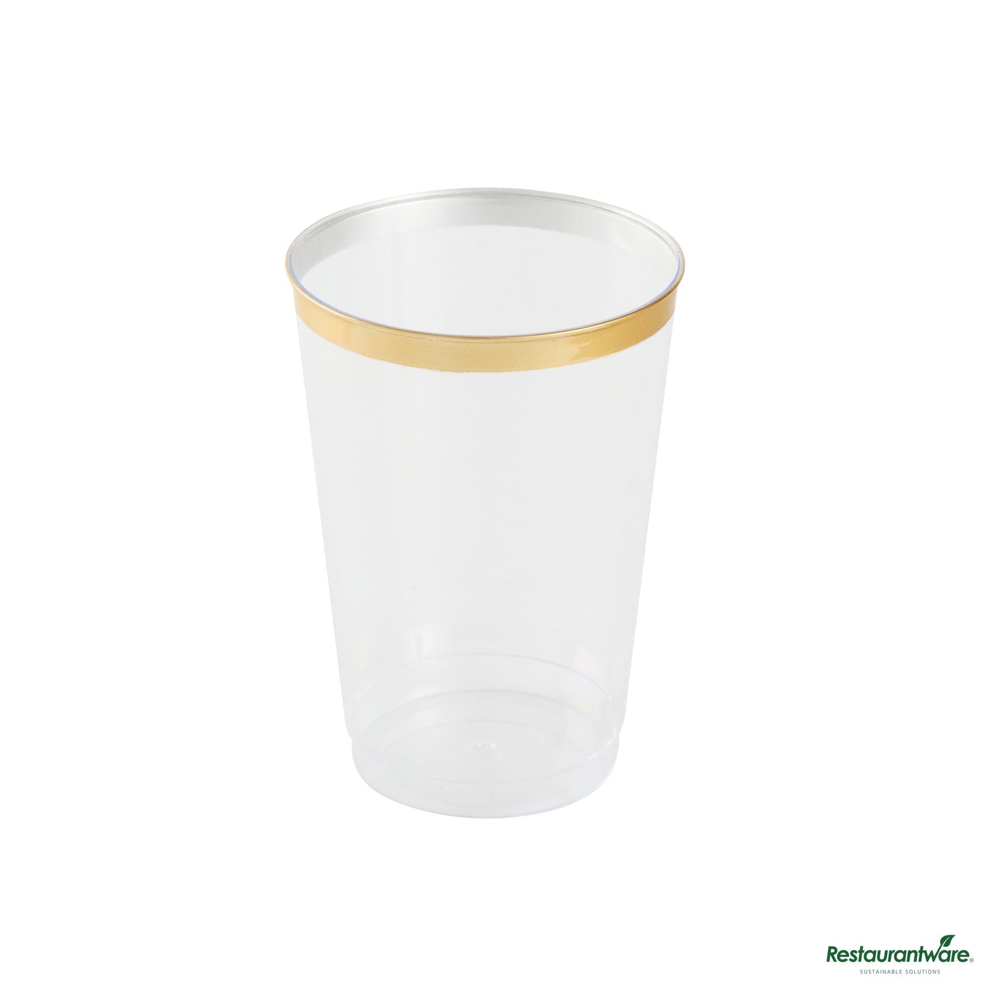 Wholesale Restaurantware 12 Oz Clear Plastic Tumbler - with Gold Rim - 3" X 3" X 4.3"- Bulk