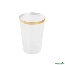 Wholesale Restaurantware 12 Oz Clear Plastic Tumbler - with Gold Rim - 3" X 3" X 4.3"- Bulk