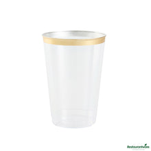 Wholesale Restaurantware 12 Oz Clear Plastic Tumbler - with Gold Rim - 3" X 3" X 4.3"- Bulk