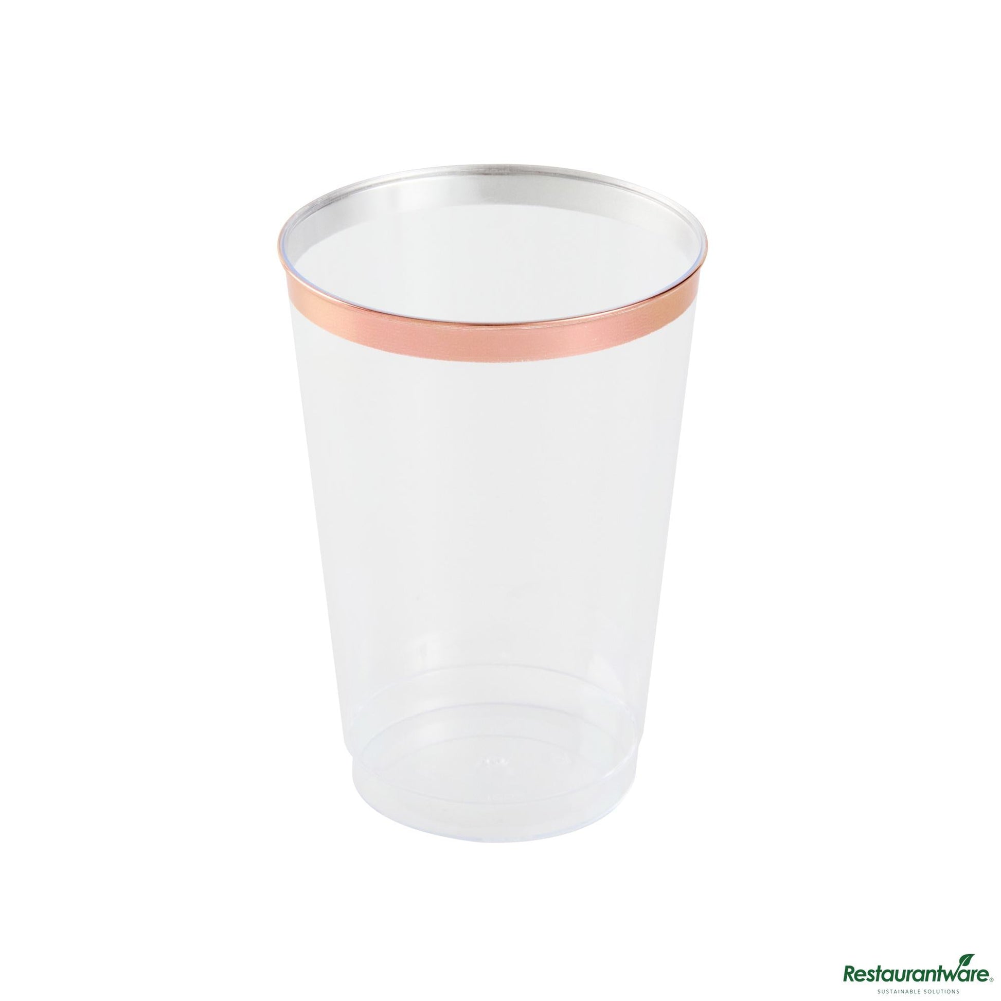 Wholesale Restaurantware 12 Oz Clear Plastic Tumbler - with Rose Gold Rim - 3" X 3" X 4.3"- Bulk