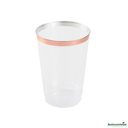 Wholesale Restaurantware 12 Oz Clear Plastic Tumbler - with Rose Gold Rim - 3" X 3" X 4.3"- Bulk