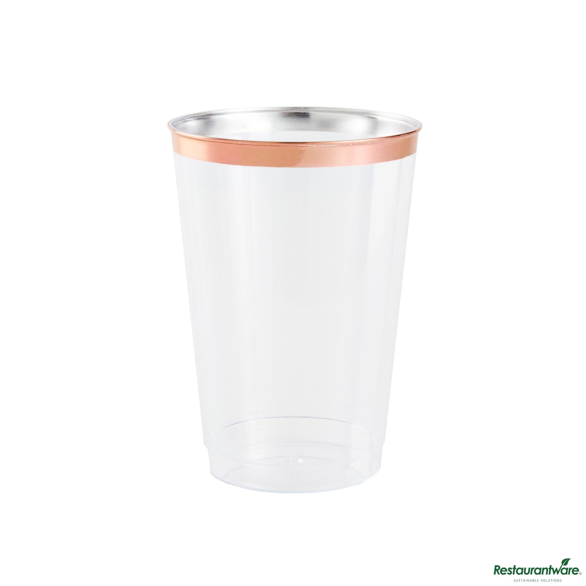 Wholesale Restaurantware 12 Oz Clear Plastic Tumbler - with Rose Gold Rim - 3" X 3" X 4.3"- Bulk