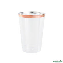 Wholesale Restaurantware 12 Oz Clear Plastic Tumbler - with Rose Gold Rim - 3" X 3" X 4.3"- Bulk