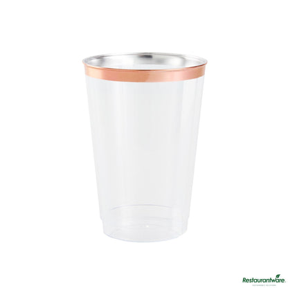 Wholesale Restaurantware 12 Oz Clear Plastic Tumbler - with Rose Gold Rim - 3" X 3" X 4.3"- Bulk