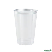 Wholesale Restaurantware 12 Oz Clear Plastic Tumbler - with Silver Rim - 3" X 3" X 4.3"- Bulk