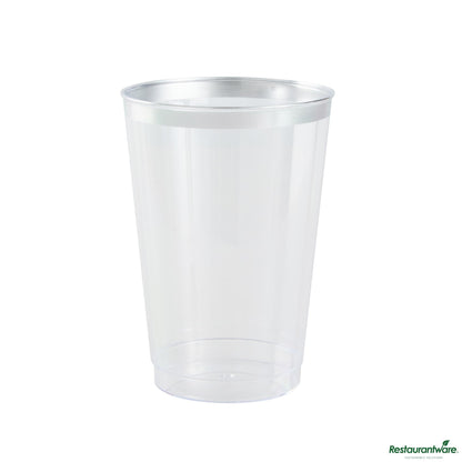 Wholesale Restaurantware 12 Oz Clear Plastic Tumbler - with Silver Rim - 3" X 3" X 4.3"- Bulk