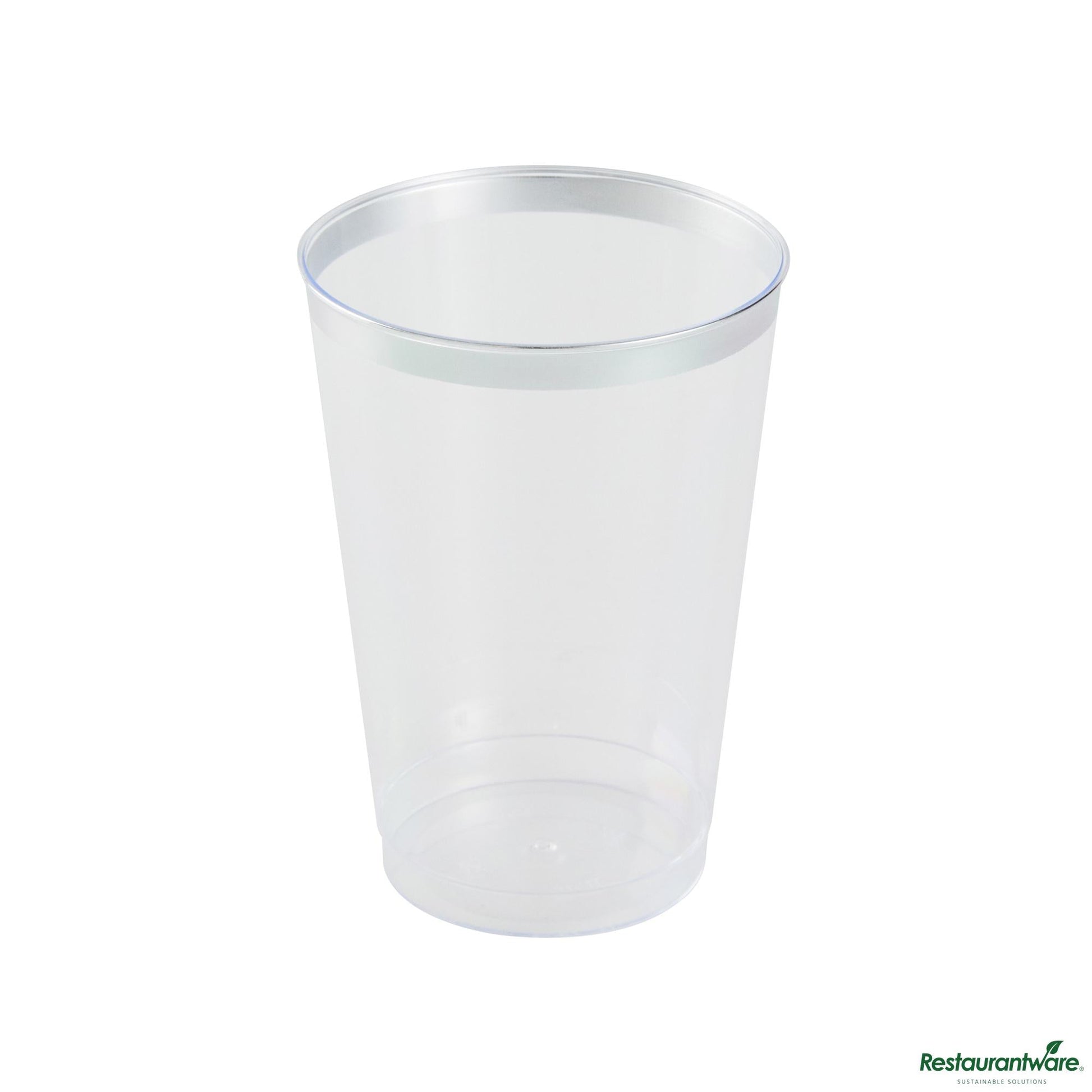 Wholesale Restaurantware 12 Oz Clear Plastic Tumbler - with Silver Rim - 3" X 3" X 4.3"- Bulk
