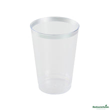 Wholesale Restaurantware 12 Oz Clear Plastic Tumbler - with Silver Rim - 3" X 3" X 4.3"- Bulk