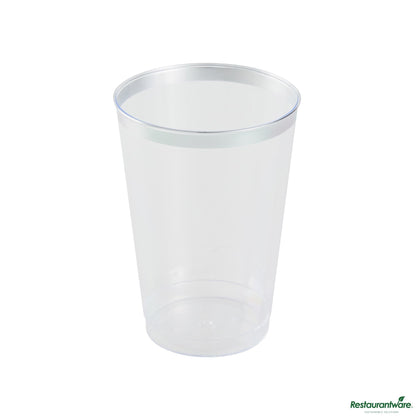 Wholesale Restaurantware 12 Oz Clear Plastic Tumbler - with Silver Rim - 3" X 3" X 4.3"- Bulk