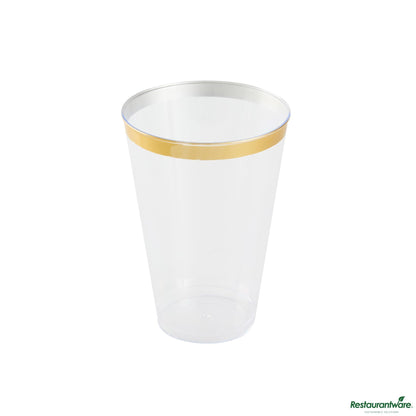Wholesale Restaurantware 14 Oz Clear Plastic Tumbler - with Gold Rim - 3.3" X 3.3" X 4.8"- Bulk