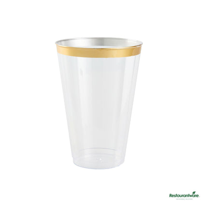Wholesale Restaurantware 14 Oz Clear Plastic Tumbler - with Gold Rim - 3.3" X 3.3" X 4.8"- Bulk