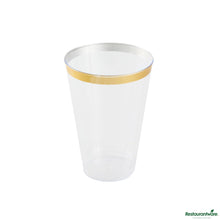 Wholesale Restaurantware 14 Oz Clear Plastic Tumbler - with Gold Rim - 3.3" X 3.3" X 4.8"- Bulk