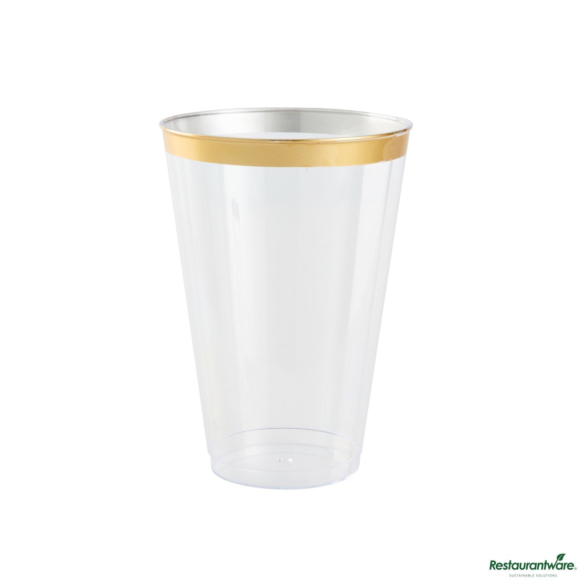 Wholesale Restaurantware 14 Oz Clear Plastic Tumbler - with Gold Rim - 3.3" X 3.3" X 4.8"- Bulk