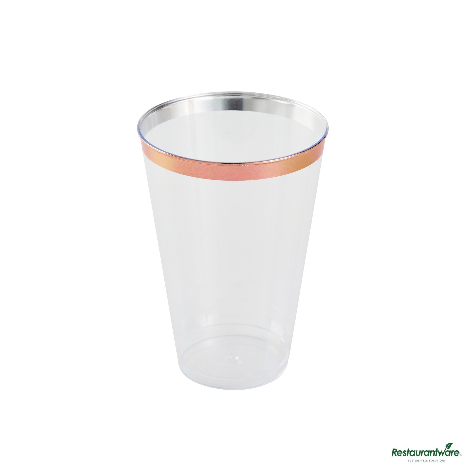 Wholesale Restaurantware 14 Oz Clear Plastic Tumbler - with Rose Gold Rim - 3.3" X 3.3" X 4.8"- Bulk