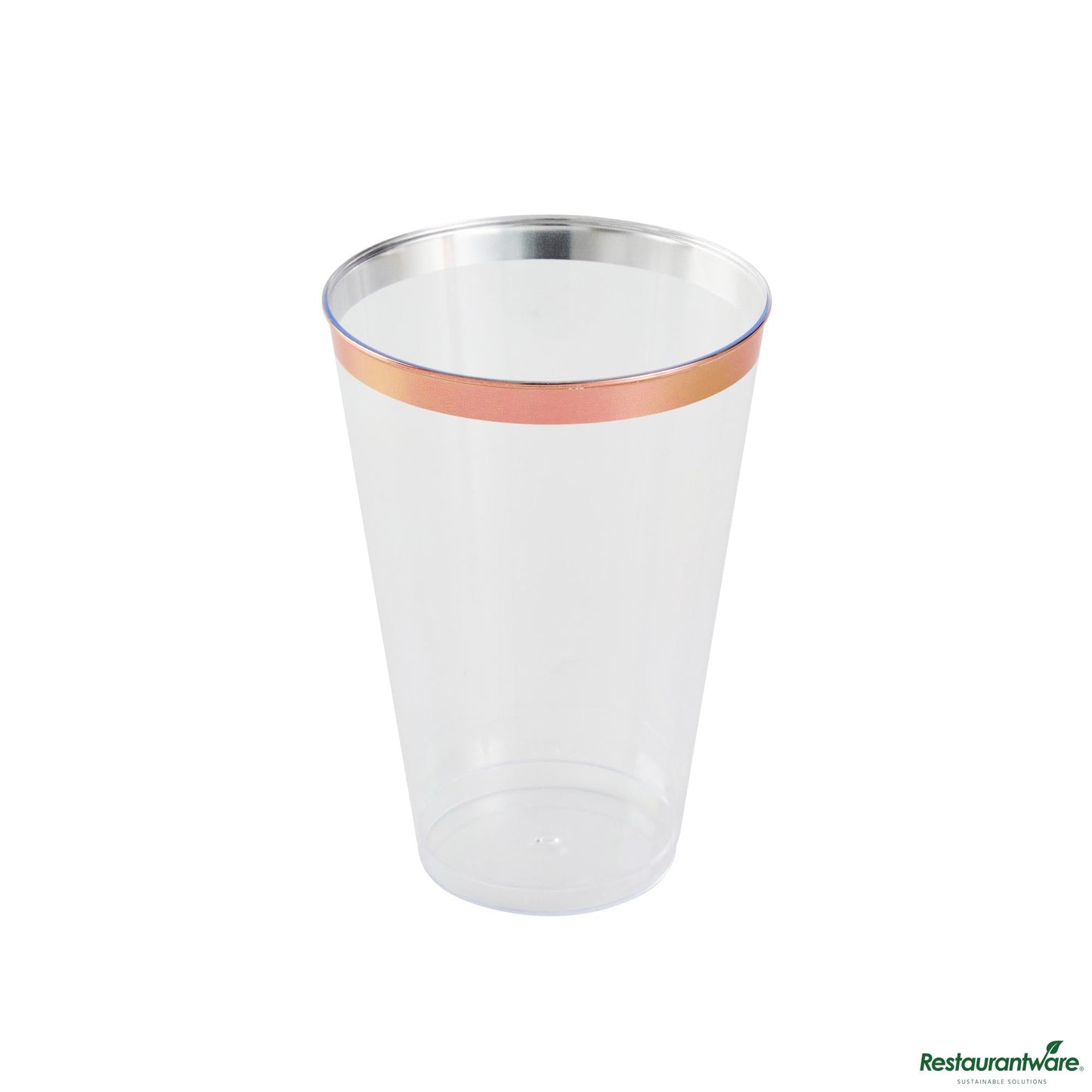 Wholesale Restaurantware 14 Oz Clear Plastic Tumbler - with Rose Gold Rim - 3.3" X 3.3" X 4.8"- Bulk