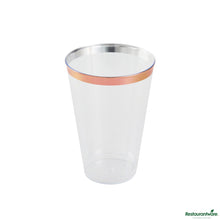 Wholesale Restaurantware 14 Oz Clear Plastic Tumbler - with Rose Gold Rim - 3.3" X 3.3" X 4.8"- Bulk