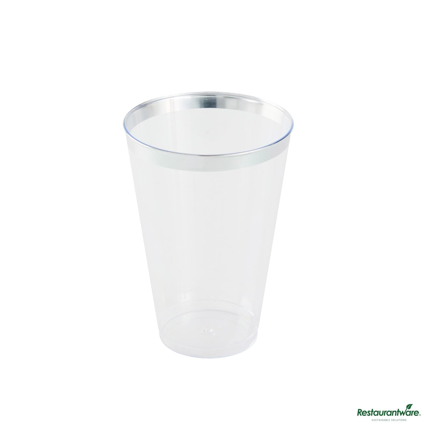 Wholesale Restaurantware 14 Oz Clear Plastic Tumbler - with Silver Rim - 3.3" X 3.3" X 4.8"- Bulk