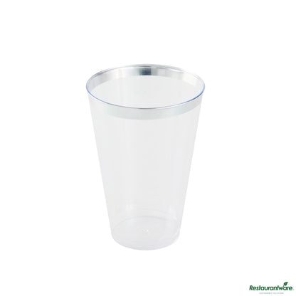 Wholesale Restaurantware 14 Oz Clear Plastic Tumbler - with Silver Rim - 3.3" X 3.3" X 4.8"- Bulk