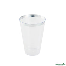 Wholesale Restaurantware 14 Oz Clear Plastic Tumbler - with Silver Rim - 3.3" X 3.3" X 4.8"- Bulk